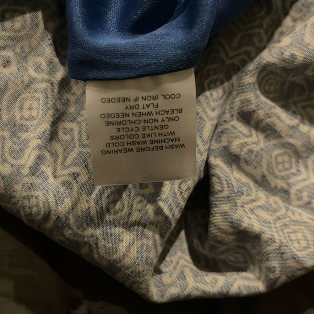 Blue Patterned Button-Up Dress made by Lucky brand size medium blue tile - Picture 10 of 17